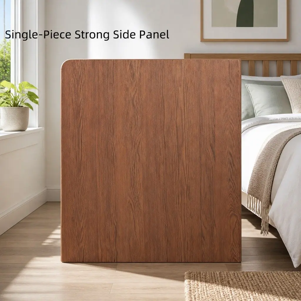 Bedside Table Vintage Style 48cm Walnut Finish with Drawer and Open Shelf