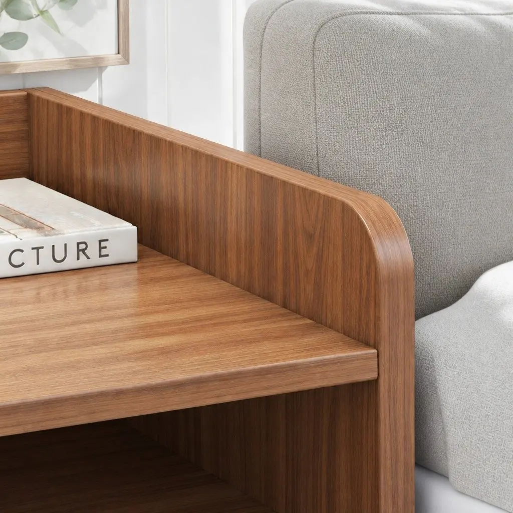 Bedside Table Vintage Style 48cm Walnut Finish with Drawer and Open Shelf