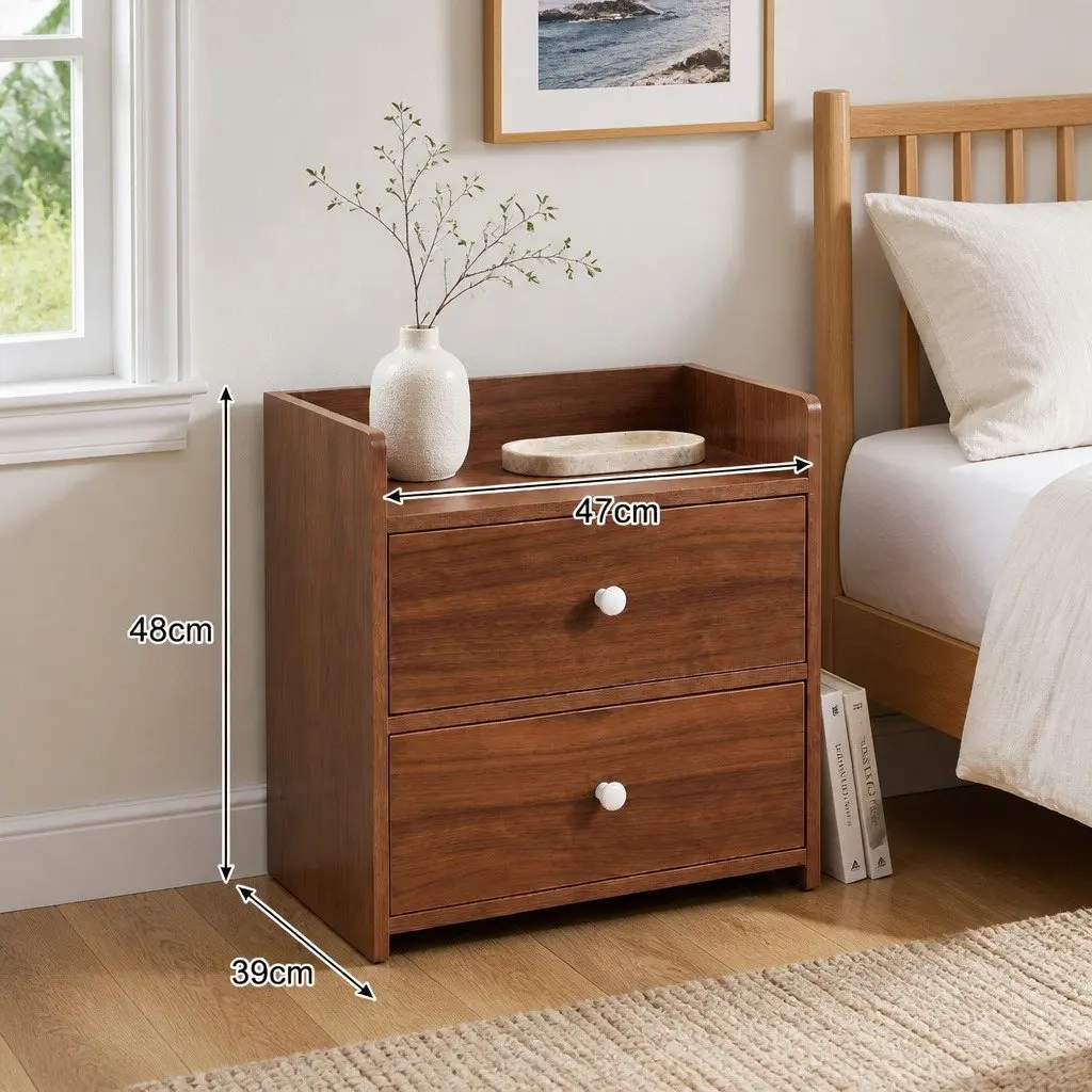 Bedside Table with Tray Top 47cm Walnut Wood Grain Finish