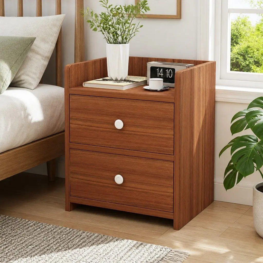 Bedside Table with Tray Top 47cm Walnut Wood Grain Finish