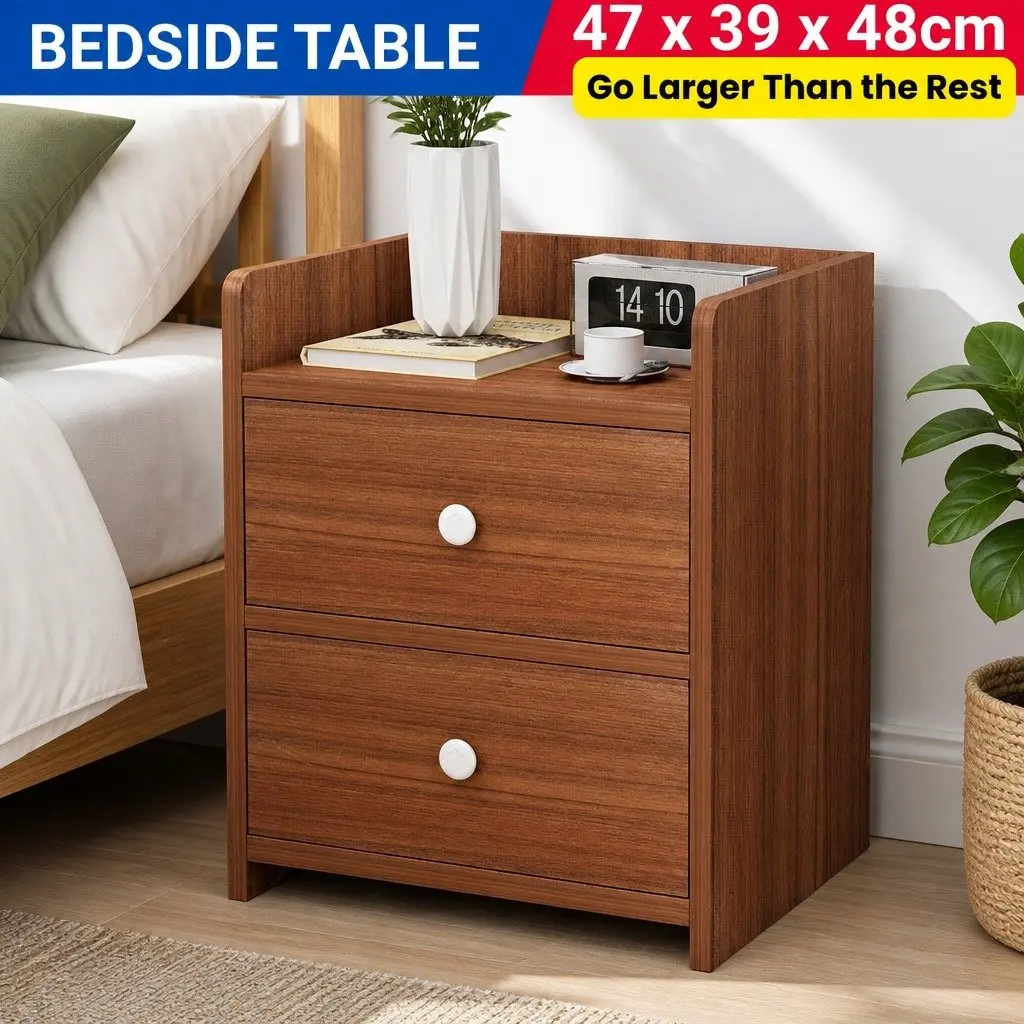 Bedside Table with Tray Top 47cm Walnut Wood Grain Finish