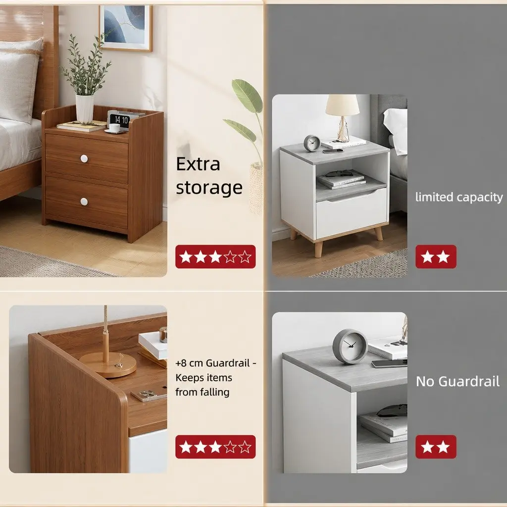 Bedside Table with Tray Top 47cm Walnut Wood Grain Finish
