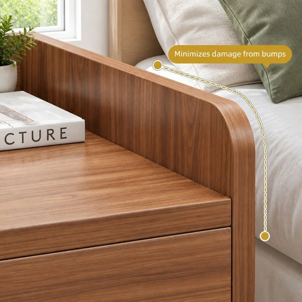 Bedside Table with Tray Top 47cm Walnut Wood Grain Finish