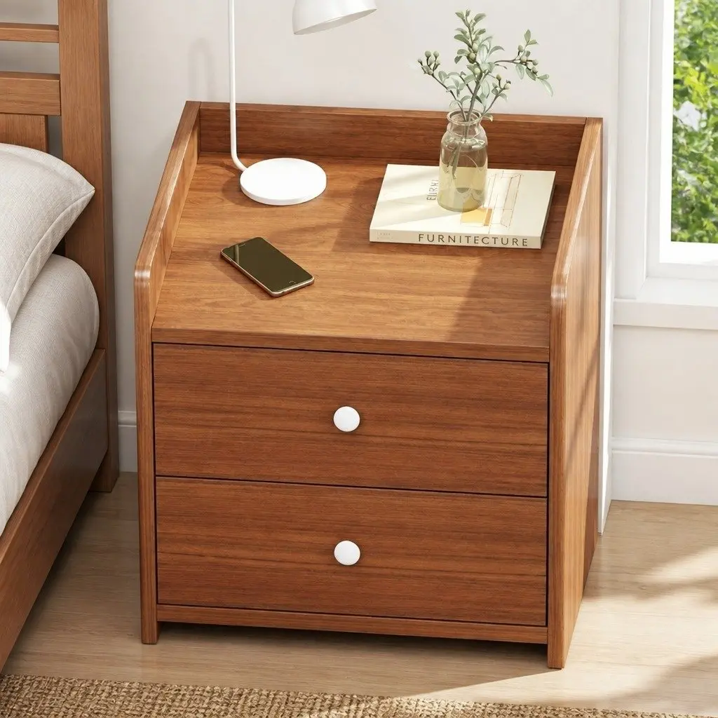 Bedside Table with Tray Top 47cm Walnut Wood Grain Finish