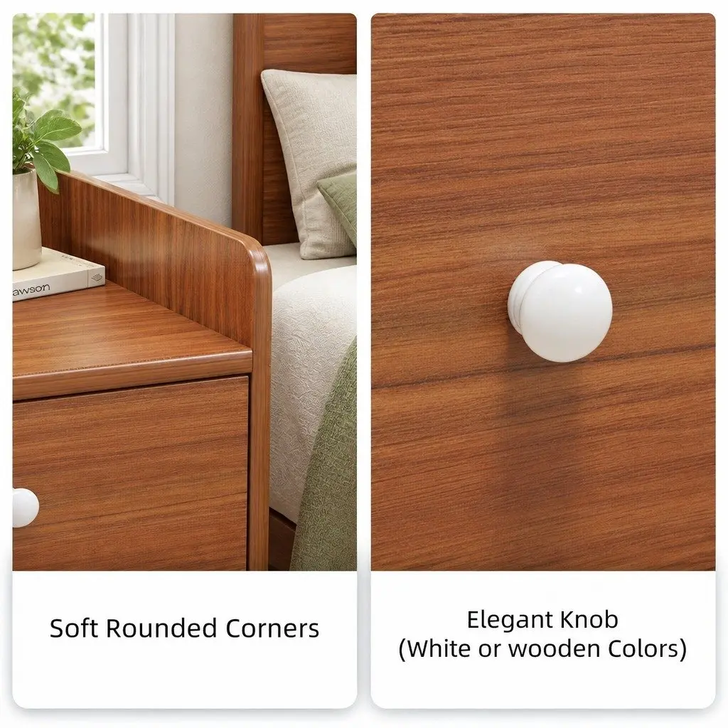 Bedside Table with Tray Top 47cm Walnut Wood Grain Finish
