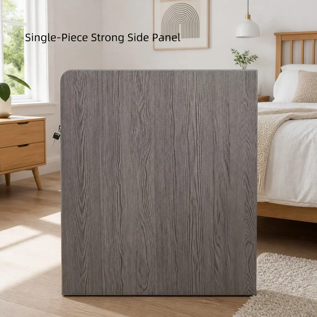 Nightstand Compact 48cm Light Gray Wood Grain with Drawer and Open Tray