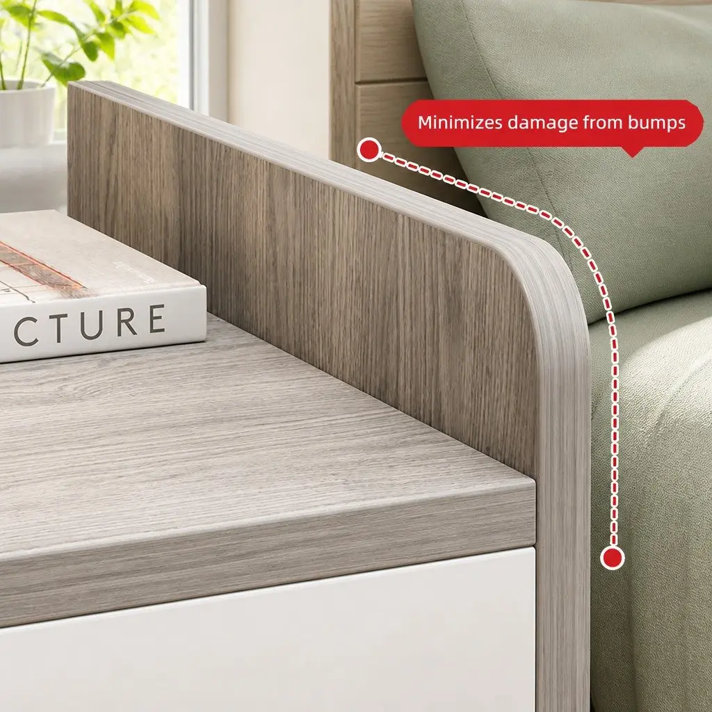 Bedside Table Nightstand Two-Tone Light Gray White Wooden Drawers Knobs