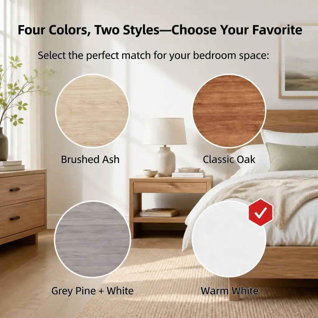 Bedside Table Nightstand Two-Tone Light Gray White Wooden Drawers Knobs