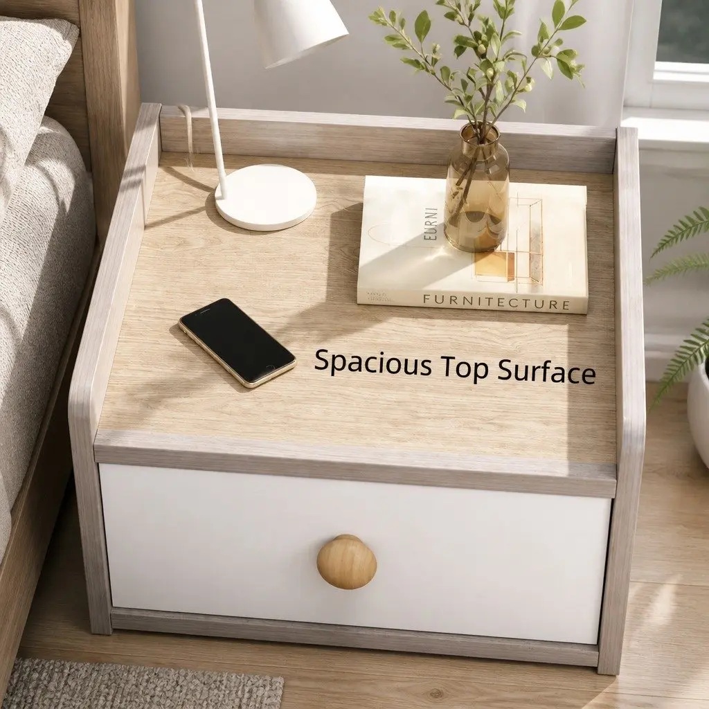 Bedside Table Nightstand Two-Tone Light Gray White Wooden Drawers Knobs