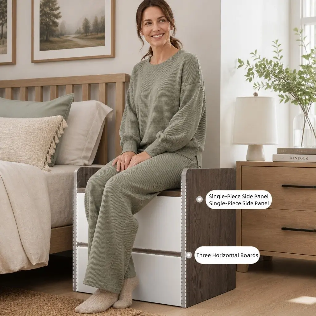 Bedside Table Nightstand Two-Tone Light Gray White Wooden Drawers Knobs