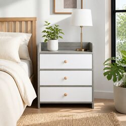 Three-Drawer Bedside Table with Metal Slides and MDF