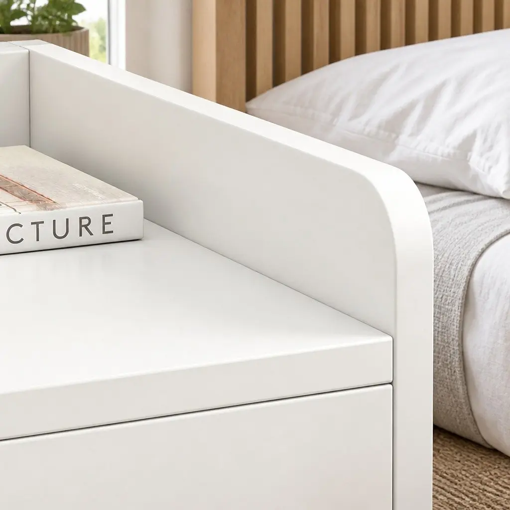 Warm White Bedside Table Nightstand with 2 Drawers and Open Tray - 47 cm
