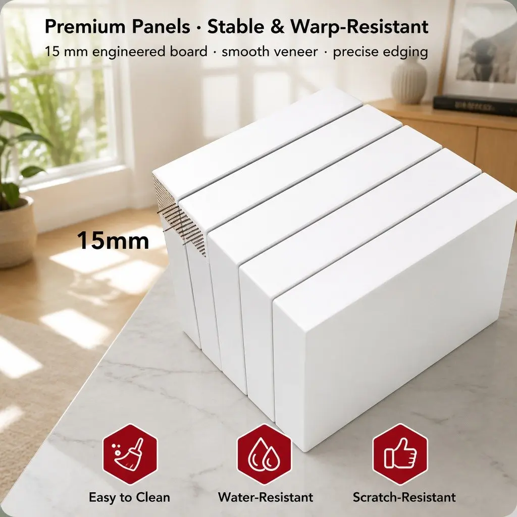 Warm White Bedside Table Nightstand with 2 Drawers and Open Tray - 47 cm