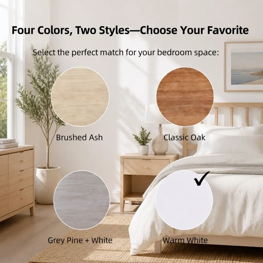 Warm White Bedside Table Nightstand with 2 Drawers and Open Tray - 47 cm