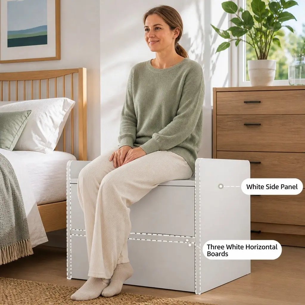 Warm White Bedside Table Nightstand with 2 Drawers and Open Tray - 47 cm