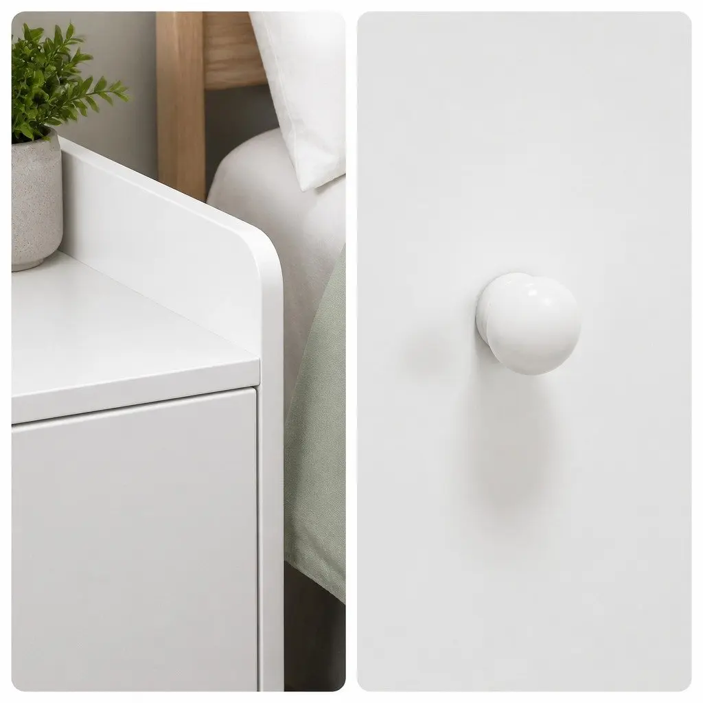 Warm White Bedside Table Nightstand with 2 Drawers and Open Tray - 47 cm