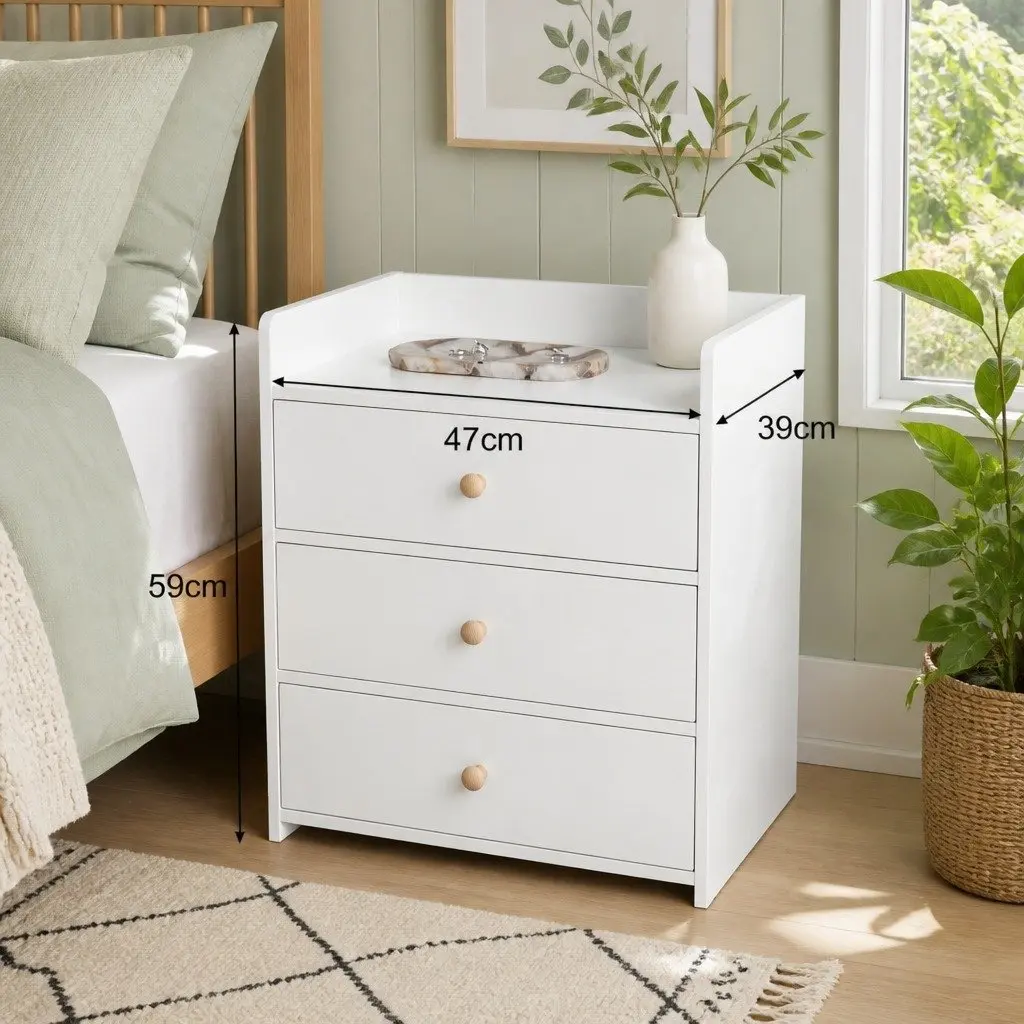 Bedside Table Nightstand with Tray Top 47cm x 59cm Warm White