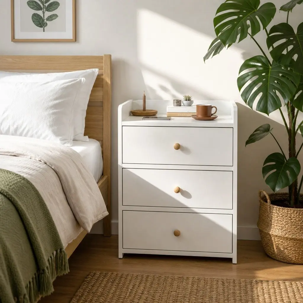 Bedside Table Nightstand with Tray Top 47cm x 59cm Warm White