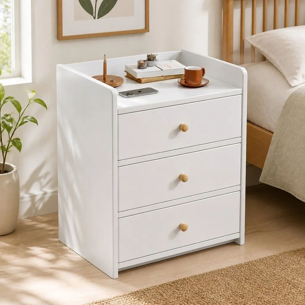 Bedside Table Nightstand with Tray Top 47cm x 59cm Warm White