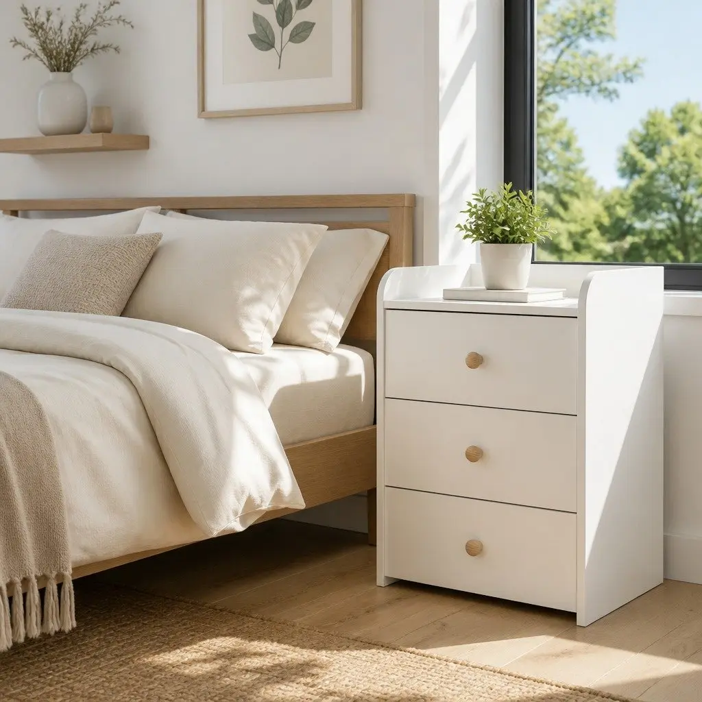 Bedside Table Nightstand with Tray Top 47cm x 59cm Warm White
