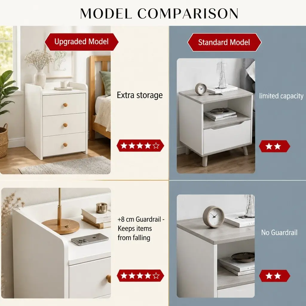 Bedside Table Nightstand with Tray Top 47cm x 59cm Warm White
