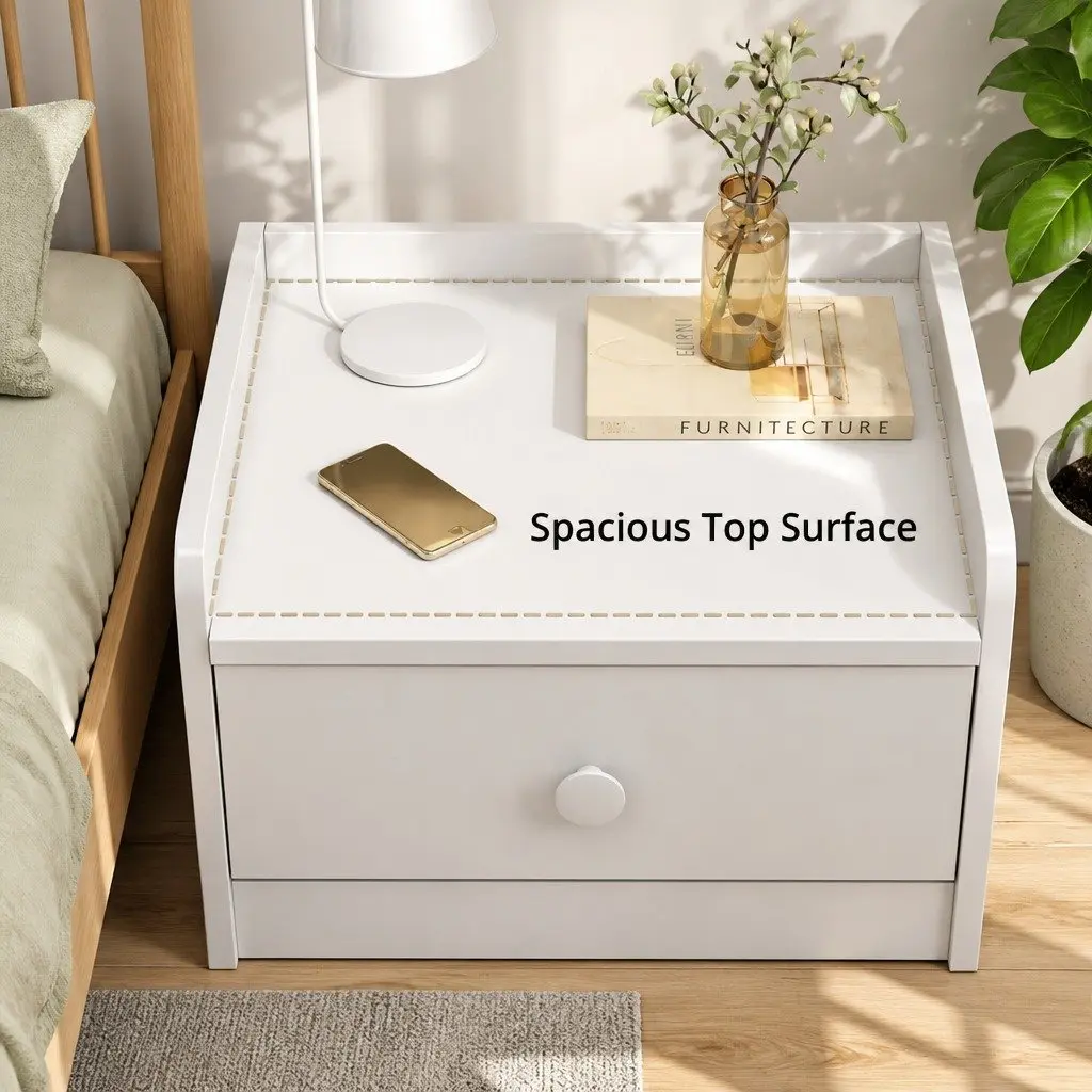 Bedside Table Nightstand with Tray Top 47cm x 59cm Warm White