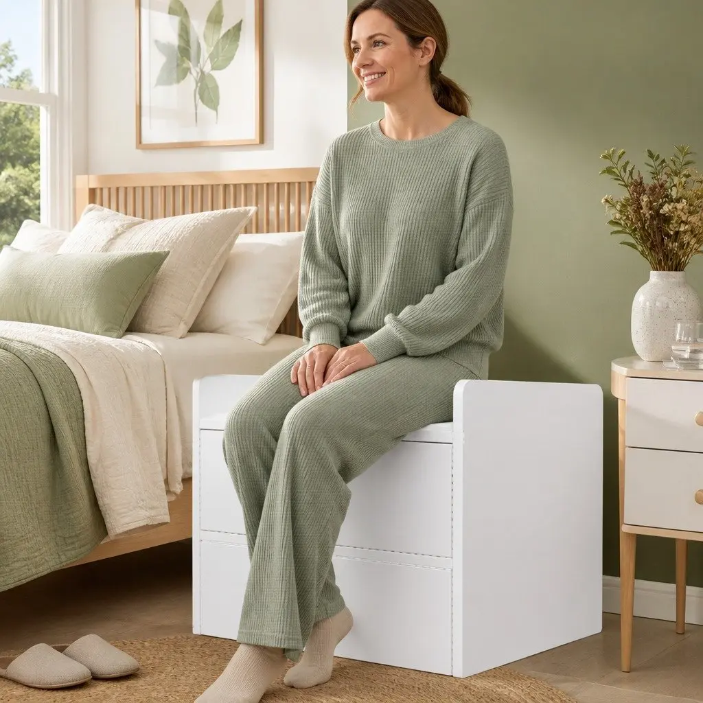 Bedside Table Nightstand with Tray Top 47cm x 59cm Warm White