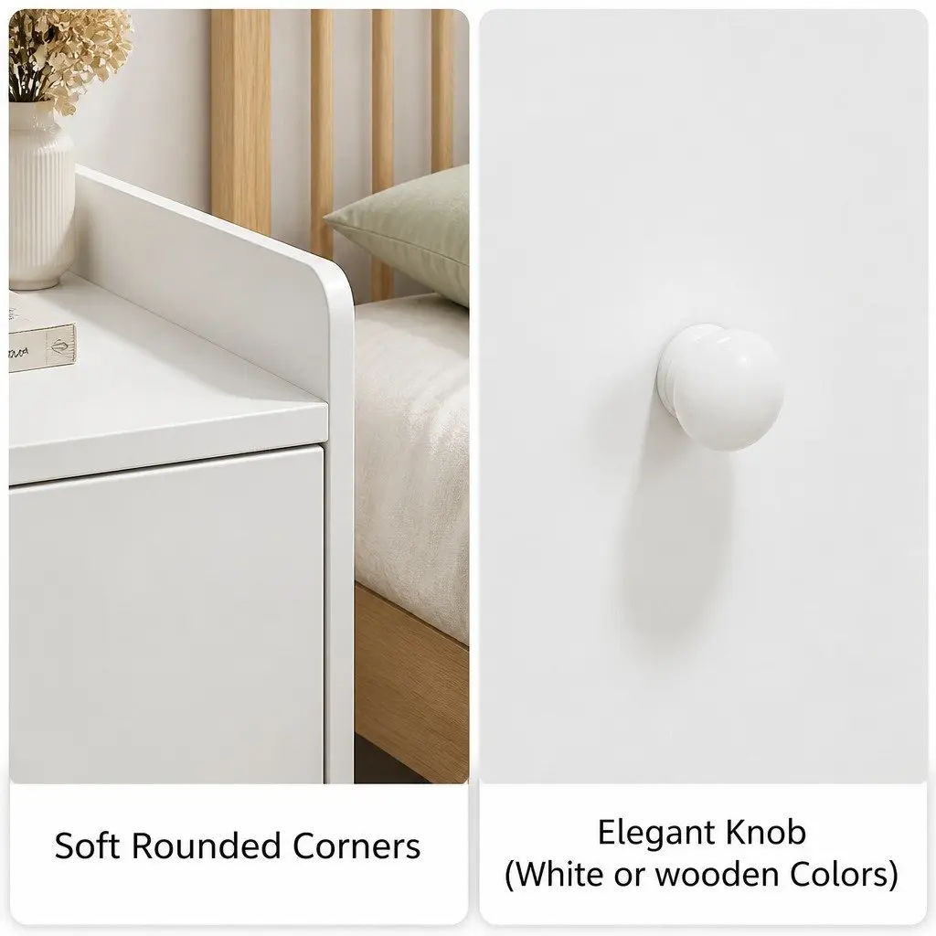Bedside Table Nightstand with Tray Top 47cm x 59cm Warm White