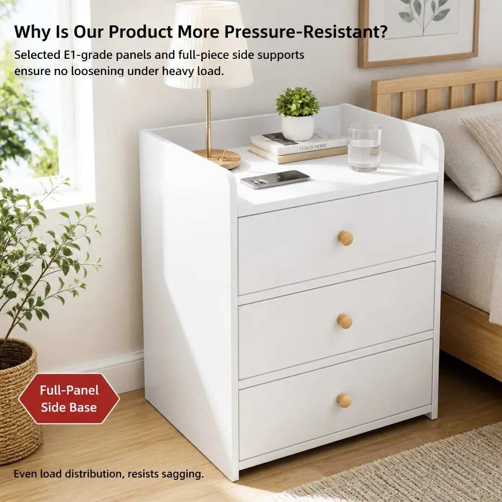 Bedside Table Nightstand with Tray Top 47cm x 59cm Warm White