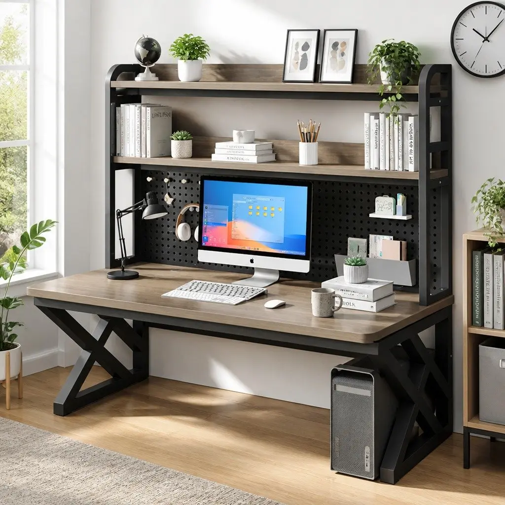 Computer Desk Study Writing Table Spacious 120x60cm Black and Grey