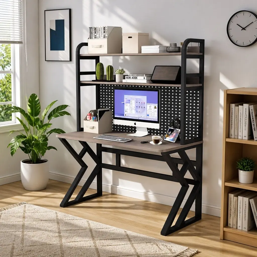 Computer Desk Study Writing Table Spacious 120x60cm Black and Grey