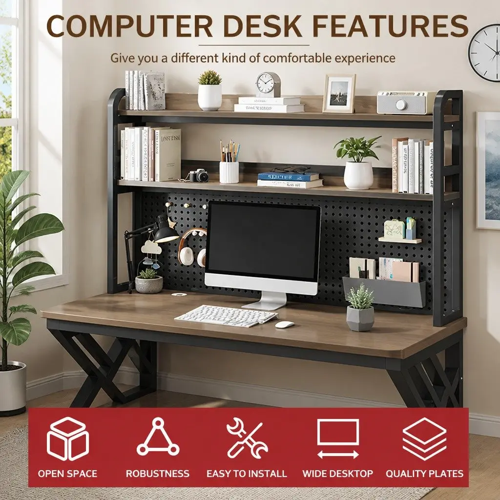 Computer Desk Study Writing Table Spacious 120x60cm Black and Grey