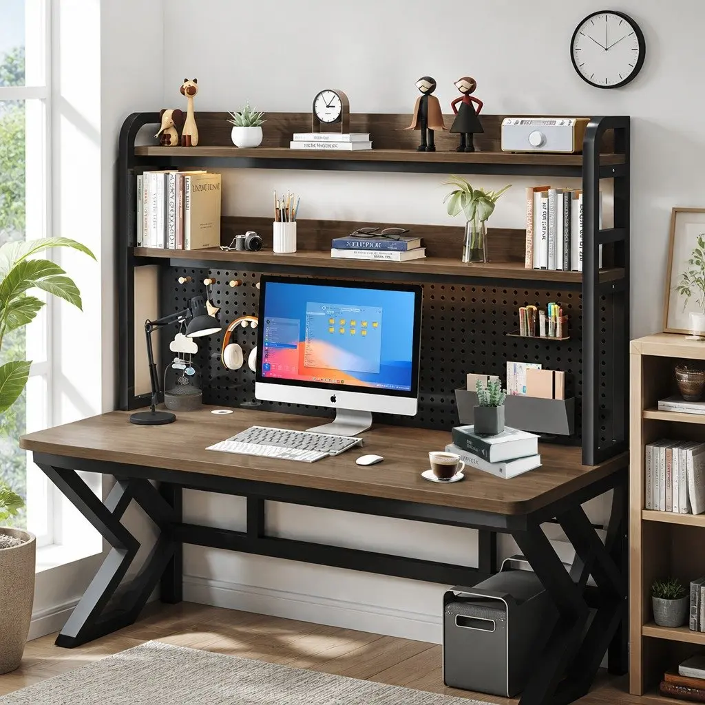 Computer Desk Study Writing Table Spacious 120x60cm Black and Grey