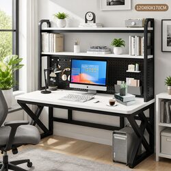 Functional Computer Study Desk with Integrated Bookshelf