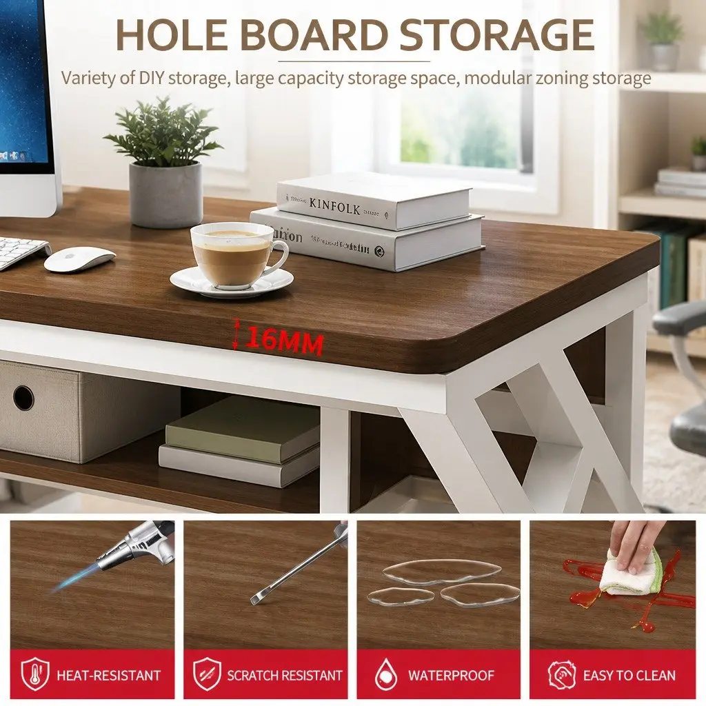 Computer Desk Study Table Spacious Waterproof 160x60cm White and Black