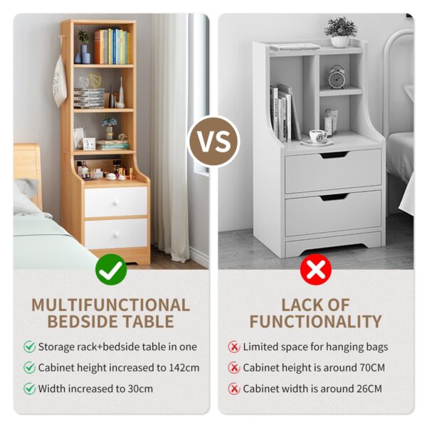 Comfia Bedroom Multi Functional 4-layer Storage Cabinet with2 Drawer Storage Cabinet Bedside table Nightstand