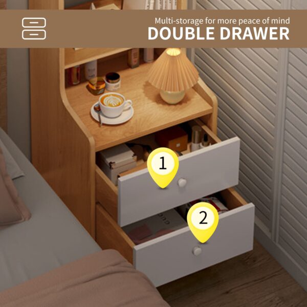 Comfia Bedroom Multi Functional 4-layer Storage Cabinet with2 Drawer Storage Cabinet Bedside table Nightstand