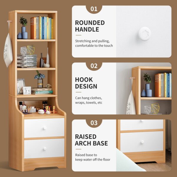 Comfia Bedroom Multi Functional 4-layer Storage Cabinet with2 Drawer Storage Cabinet Bedside table Nightstand