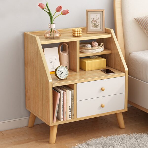 Comfia Simple Bedroom Bedside Storage Cabinet with 2 drawers Open Bedside Table Beige Bedside table Nightstand
