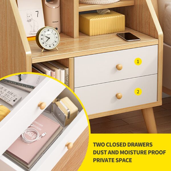 Comfia Simple Bedroom Bedside Storage Cabinet with 2 drawers Open Bedside Table Beige Bedside table Nightstand