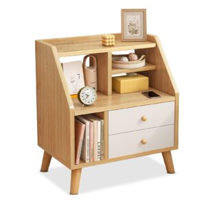 Comfia Simple Bedroom Bedside Storage Cabinet with 2 drawers Open Bedside Table Beige Bedside table Nightstand