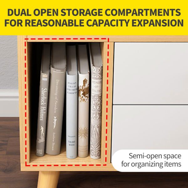 Comfia Simple Bedroom Bedside Storage Cabinet with 2 drawers Open Bedside Table Beige Bedside table Nightstand