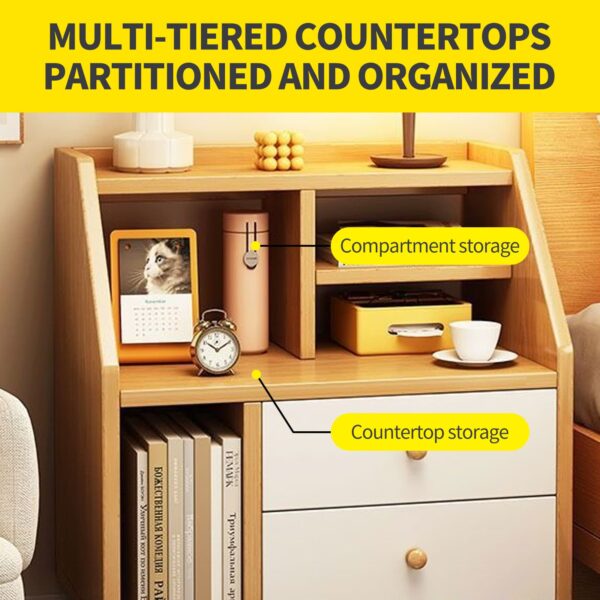 Comfia Simple Bedroom Bedside Storage Cabinet with 2 drawers Open Bedside Table Beige Bedside table Nightstand