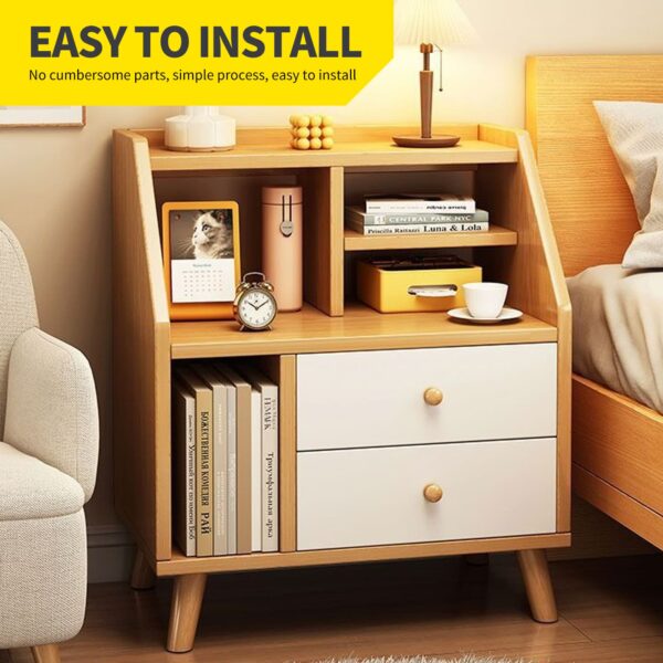 Comfia Simple Bedroom Bedside Storage Cabinet with 2 drawers Open Bedside Table Beige Bedside table Nightstand