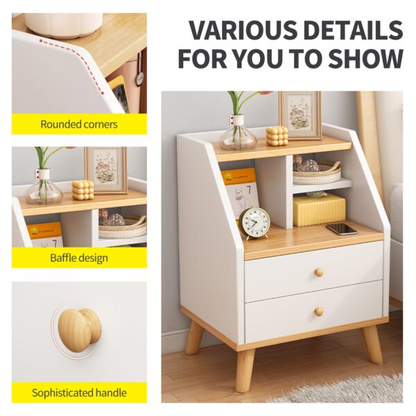 Comfia Modern 2 Drawer Bedside Table White Nightstand Storage Bedroom Open Storage Cell Bedside table Nightstand