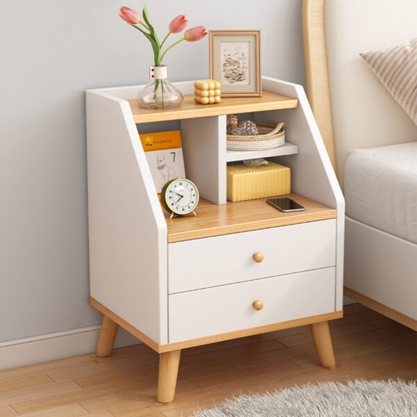 Comfia Modern 2 Drawer Bedside Table White Nightstand Storage Bedroom Open Storage Cell Bedside table Nightstand