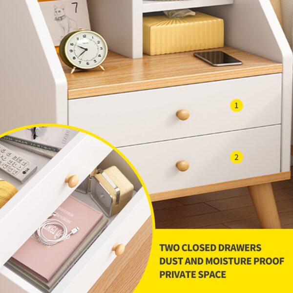 Comfia Modern 2 Drawer Bedside Table White Nightstand Storage Bedroom Open Storage Cell Bedside table Nightstand