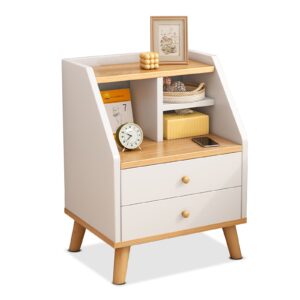 Comfia Modern 2 Drawer Bedside Table White Nightstand Storage Bedroom Open Storage Cell Bedside table Nightstand