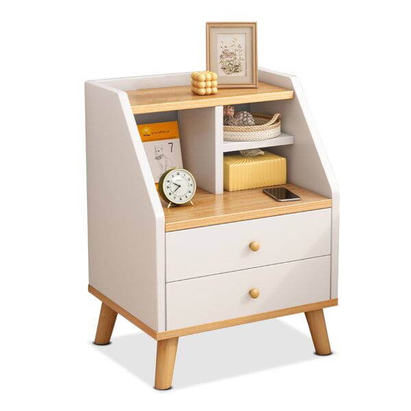 Comfia Modern 2 Drawer Bedside Table White Nightstand Storage Bedroom Open Storage Cell Bedside table Nightstand