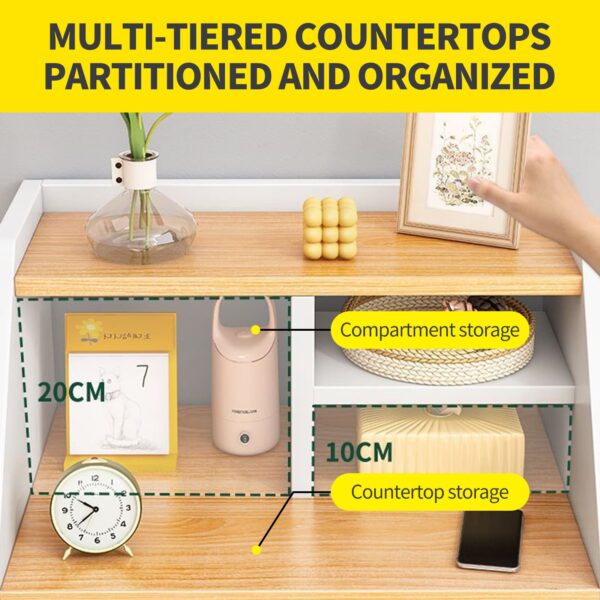 Comfia Modern 2 Drawer Bedside Table White Nightstand Storage Bedroom Open Storage Cell Bedside table Nightstand